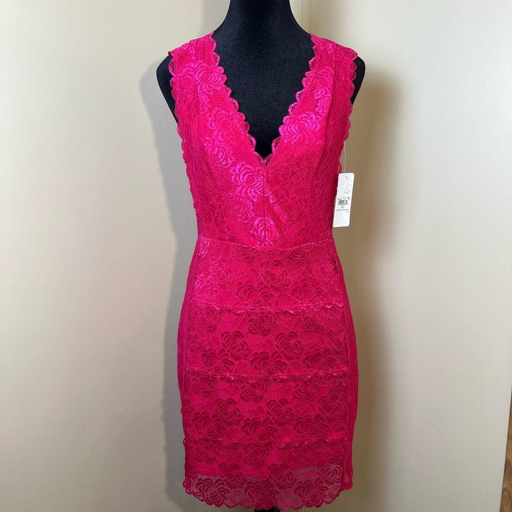 Guess Hot Pink Lace Mini Dress